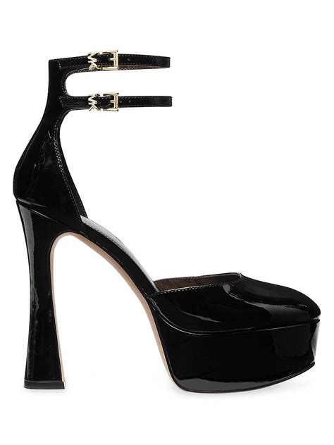 michael kors black patent leather pumps|martina patent leather peep toe.